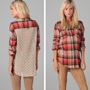We the Free Plaid Crochet 100% Cotton‎ Women's Button Down Shirt Small